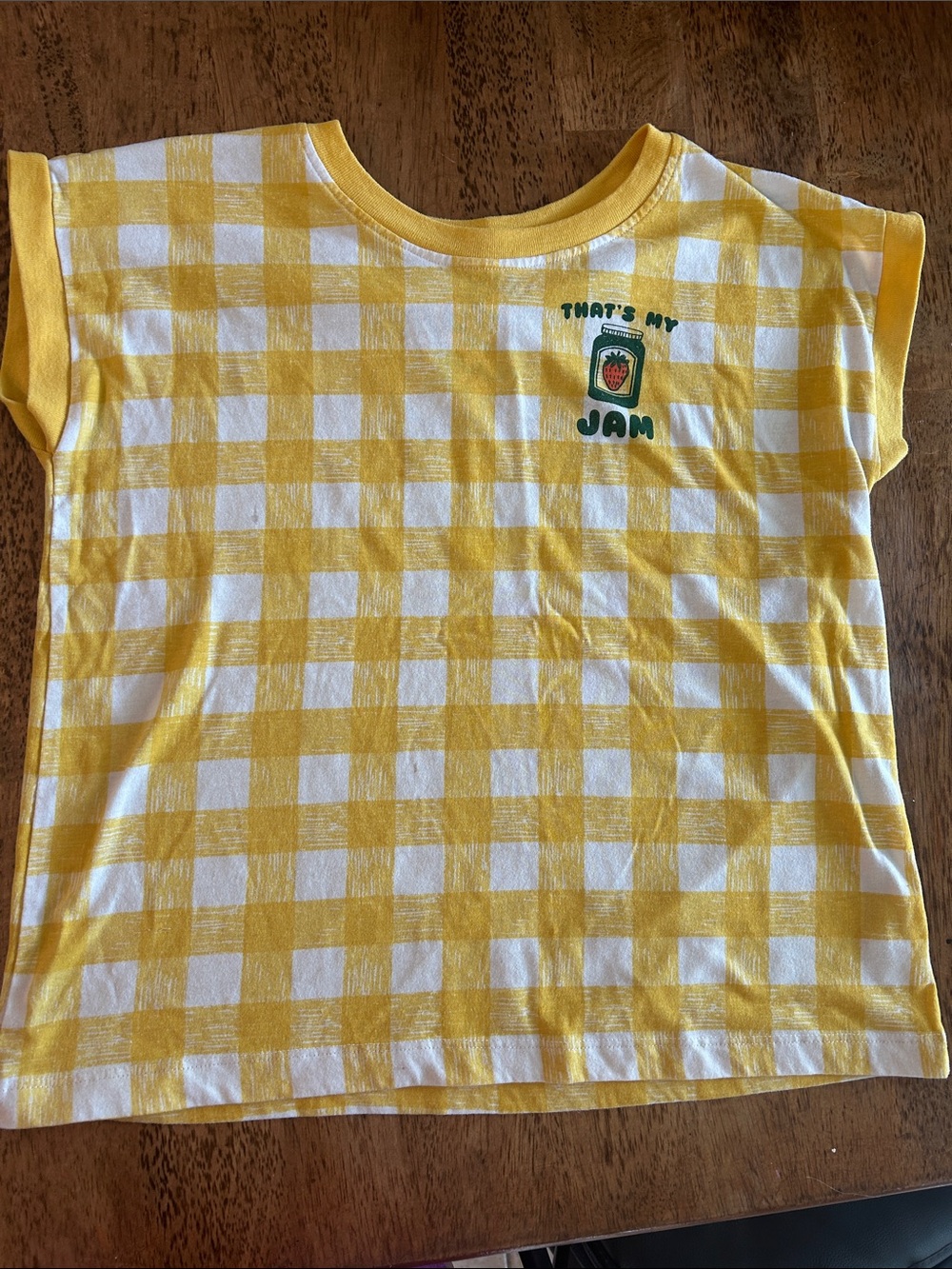 Girls’ Yellow Gingham 'That's My Jam' Short Sleeve Top